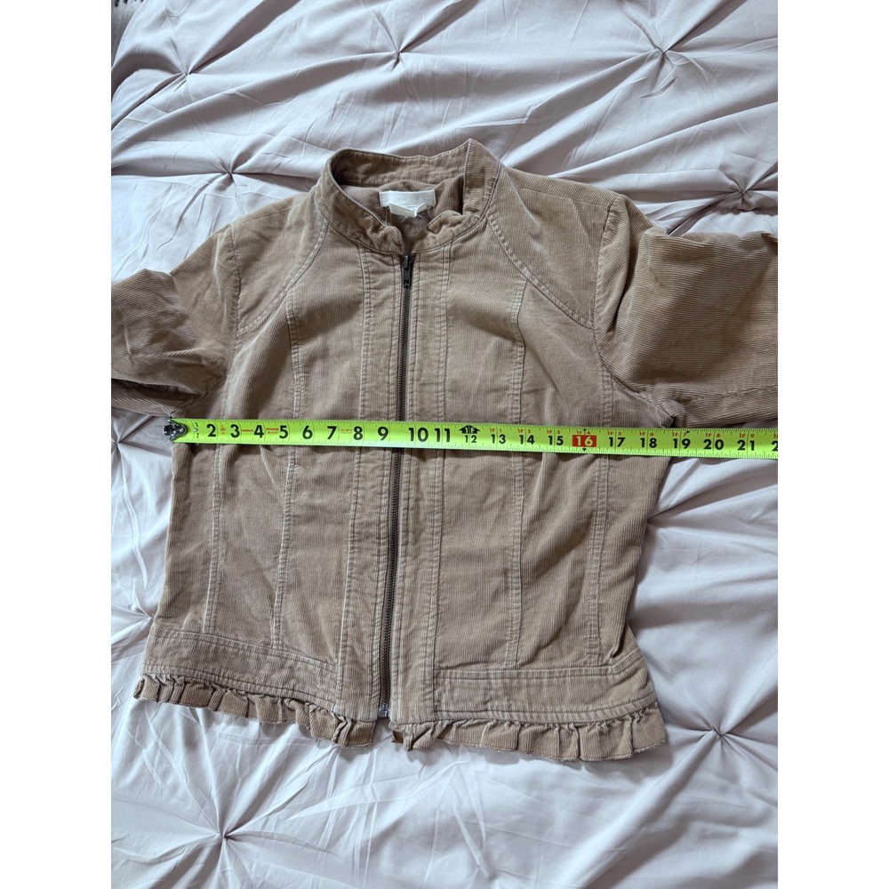 Sandro Tan Corduroy Ruffle Trim Zip Up Jacket Womens Medium Brown Cotton - Picture 6 of 7